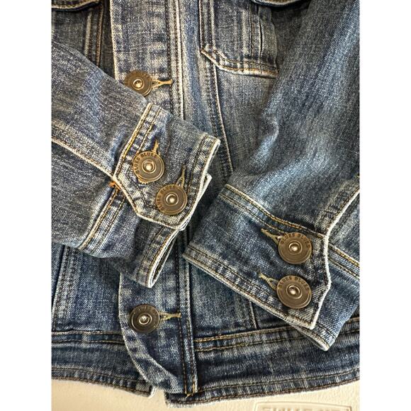 Baccini Denim Jean Jacket Women's Metal Buttons Tab Shoulders Pockets Size L - Picture 10 of 11